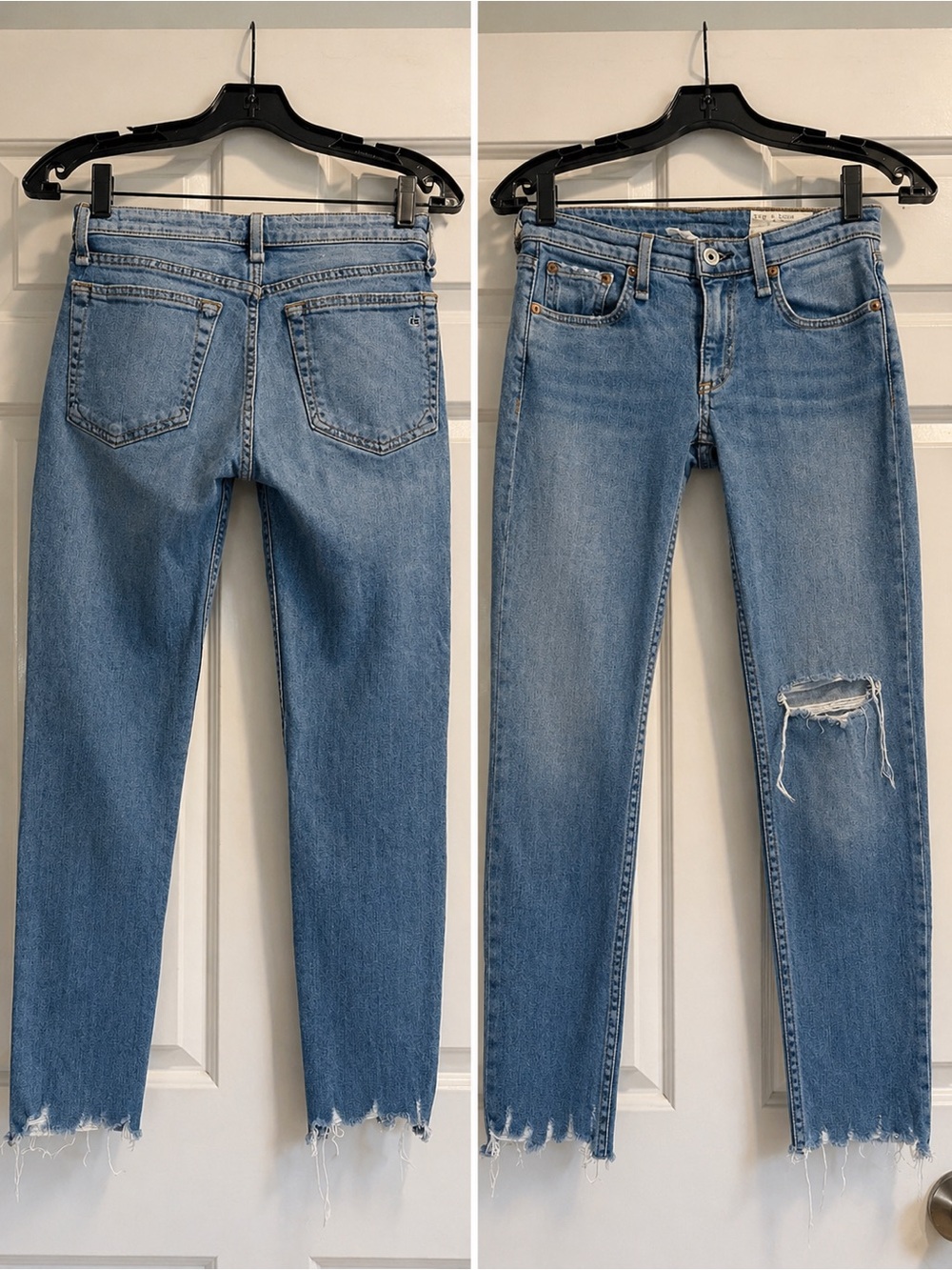 rag & bone Light Wash Ankle Crop Jeans with Distressed Knee